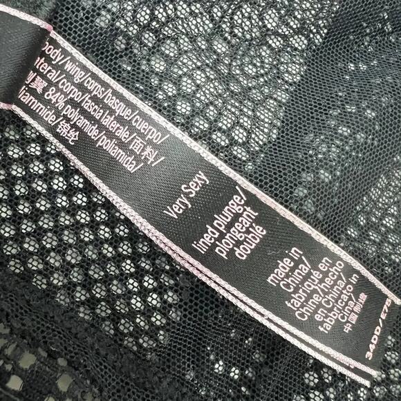 Victoria's Secret Long Line Choker Black Mesh Lined Plunge Bra Womens 34DD - Picture 7 of 8